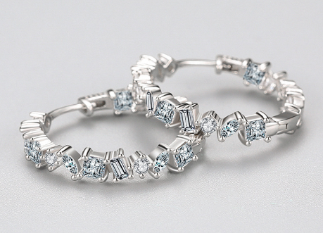 Geometric CZ Drop Earrings, close-up