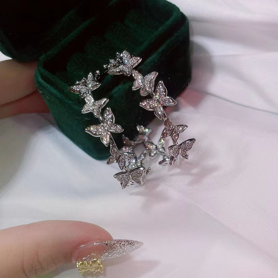 Diamond Circle Butterfly Earrings - Unique Niche Design