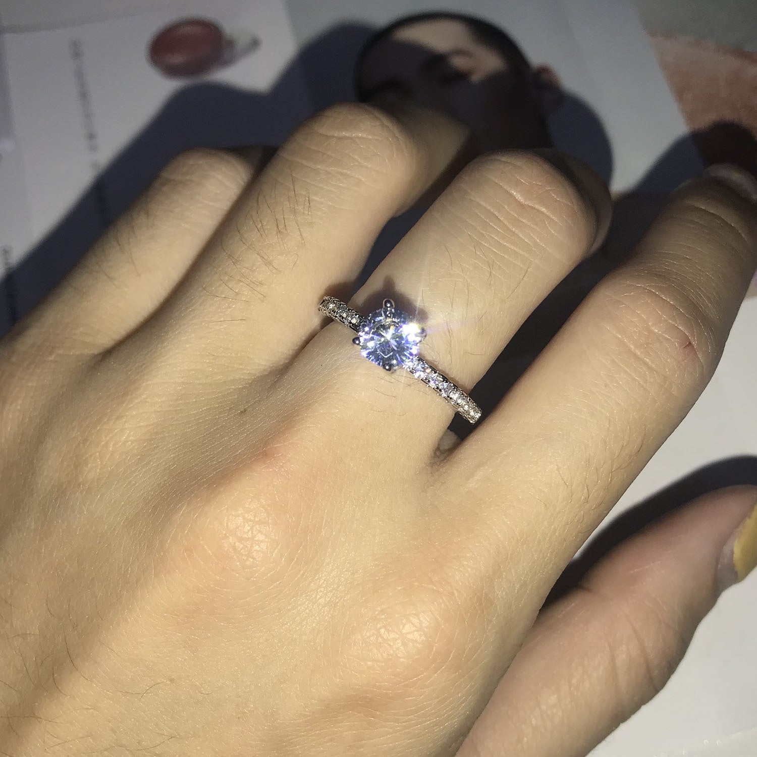 Minimalist Simulated Diamond Wedding Ring, side view