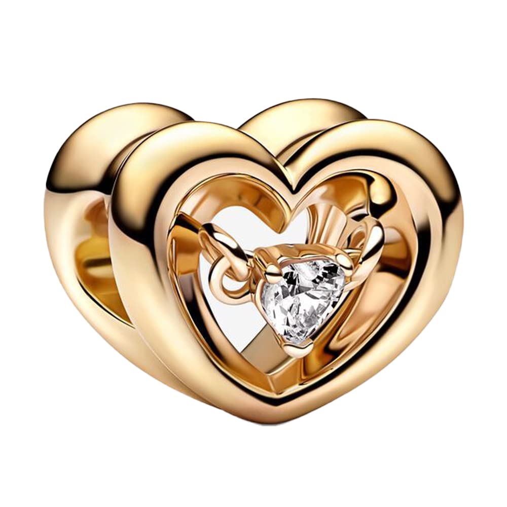 Floating Heart Charm, Sterling Silver, close-up