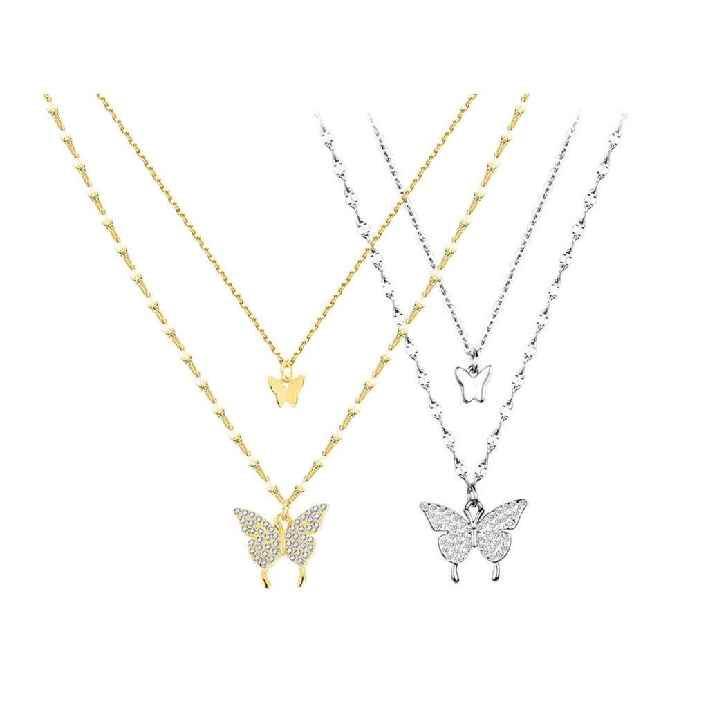 CZ Butterfly Layered Necklace Set (4 Pcs)