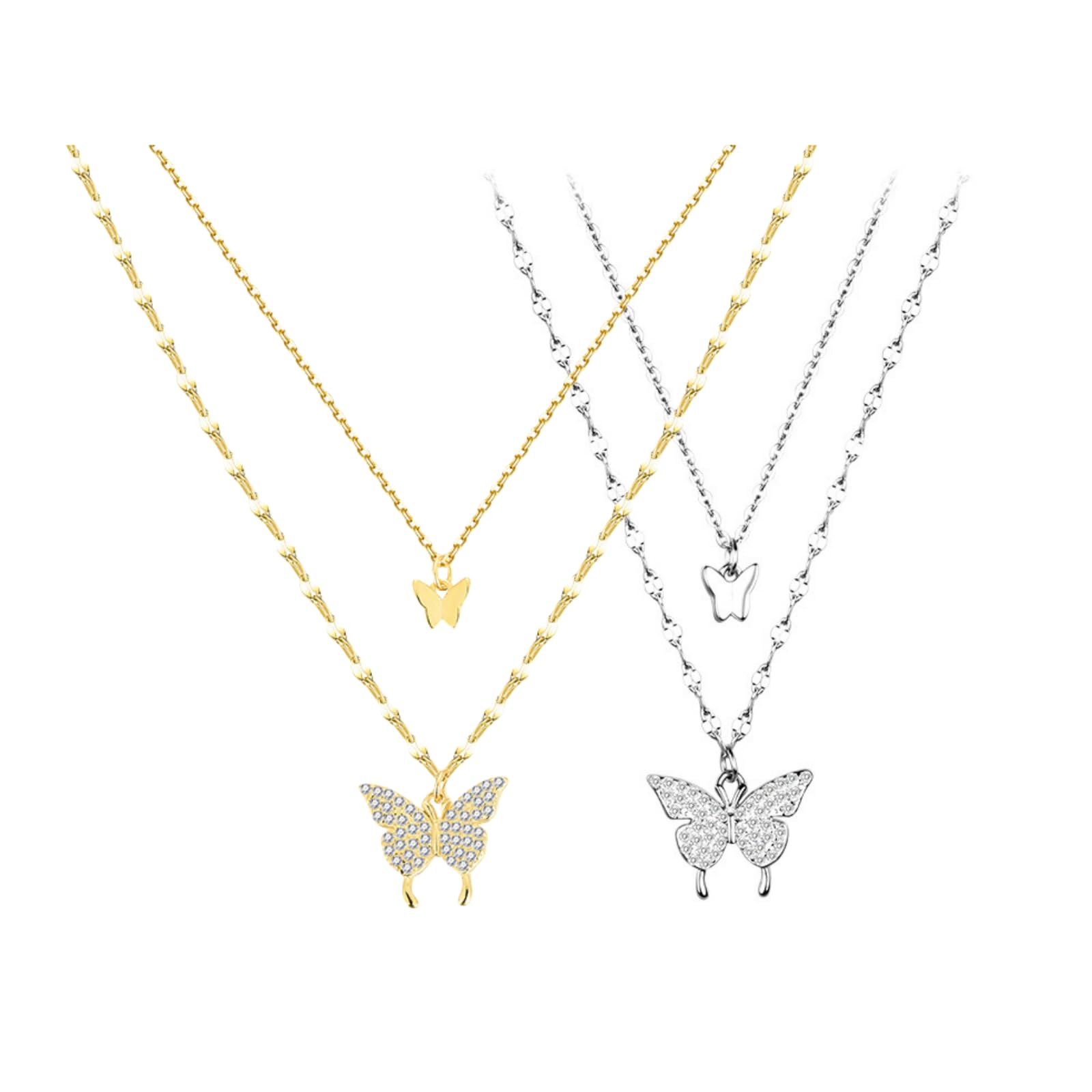 CZ Butterfly Layered Necklace Set (4 Pcs)
