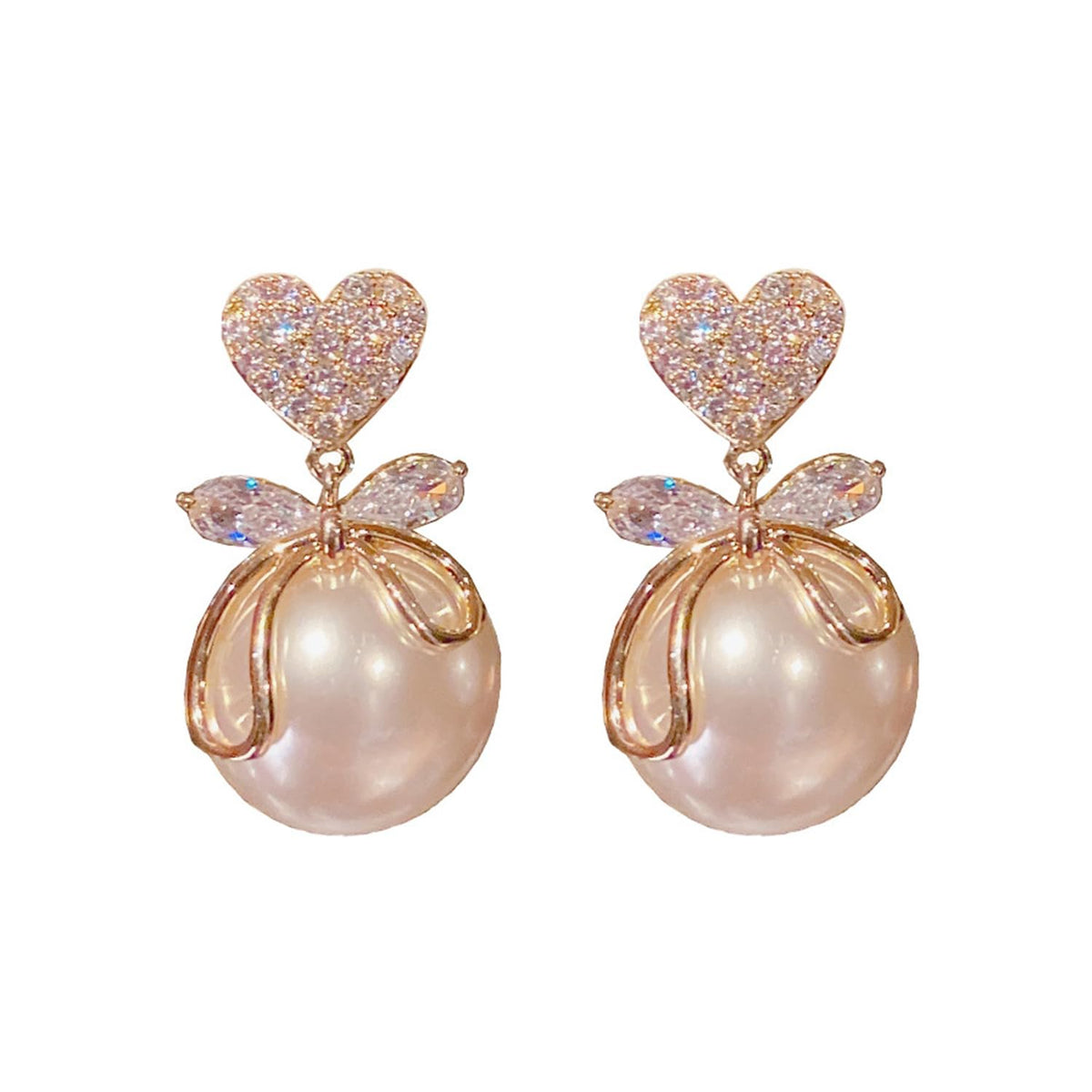 Pearl Bow Drop Earrings, close-up