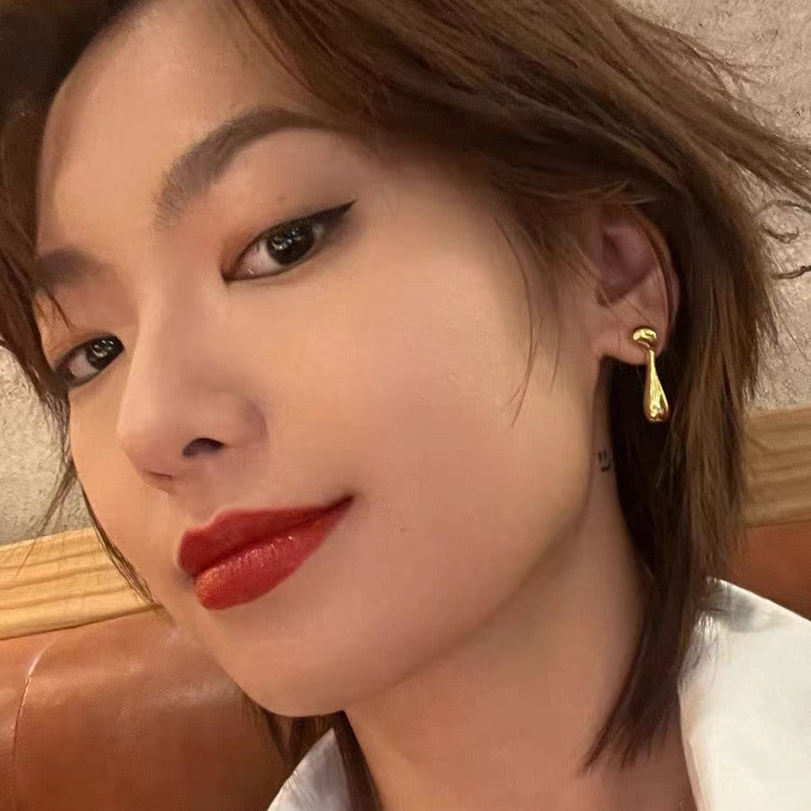 Geometric Drop Earrings, Gold-Plated, worn view