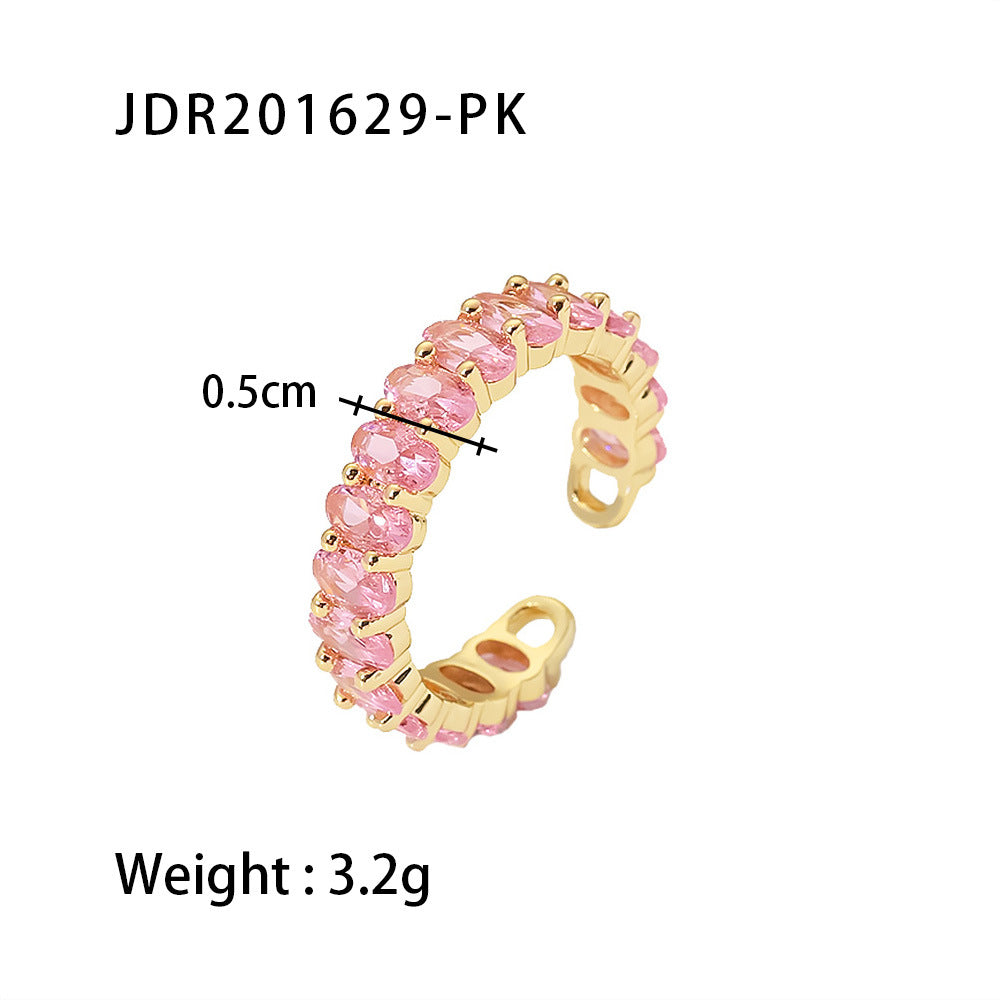 Colorful CZ Oval Rings, close-up