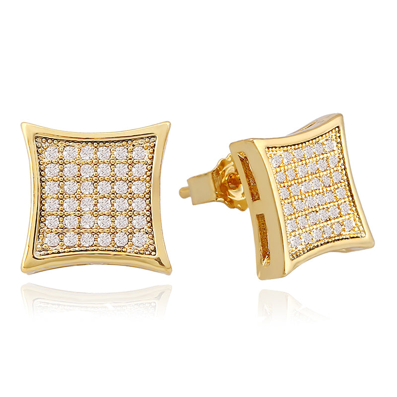 Gold-Plated CZ Stud Earrings, worn view