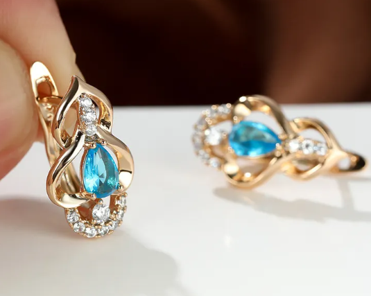 Droplet Bright Topaz Earrings In Champagne Gold Plated