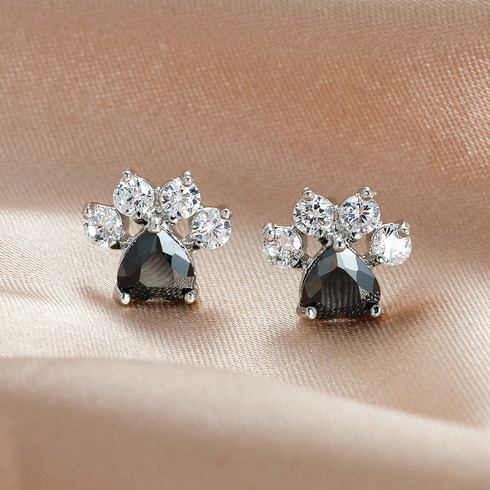 Cat Paw Print Stud Earrings, worn view