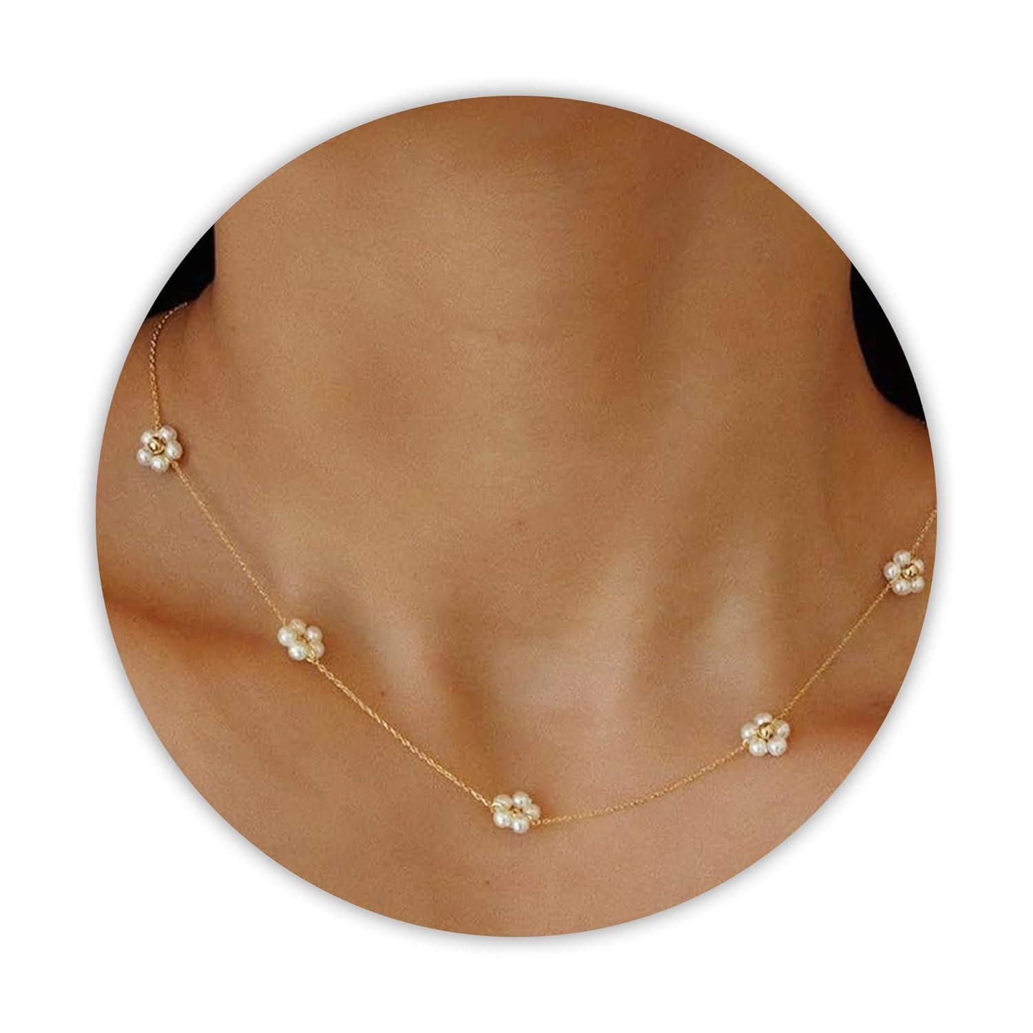 Daisy Pearl Choker Necklace, close-up