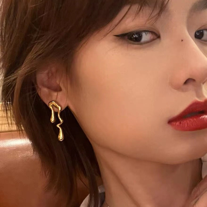 Geometric Drop Earrings, Gold-Plated, side view