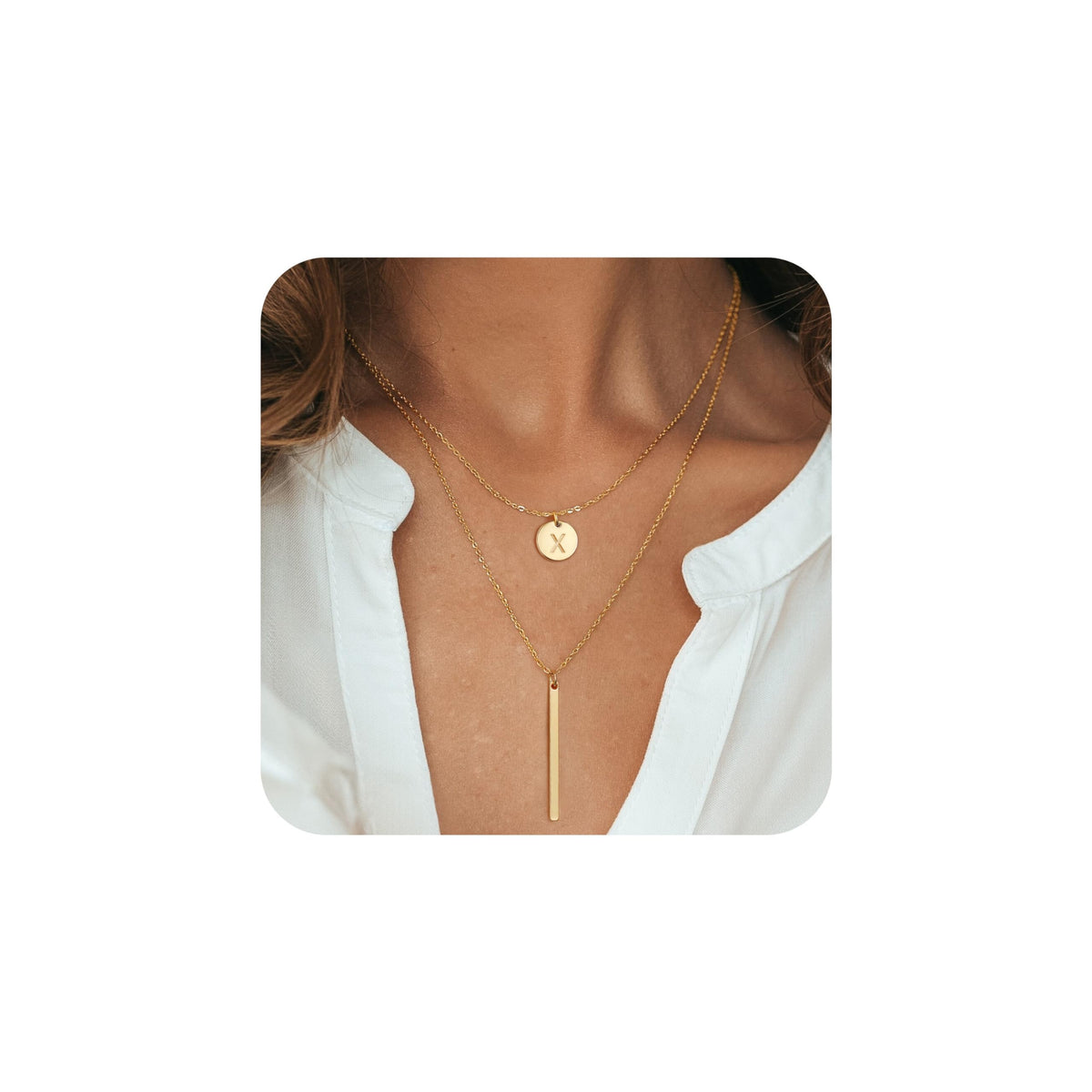 Layered Initial Necklace, Y-Chain