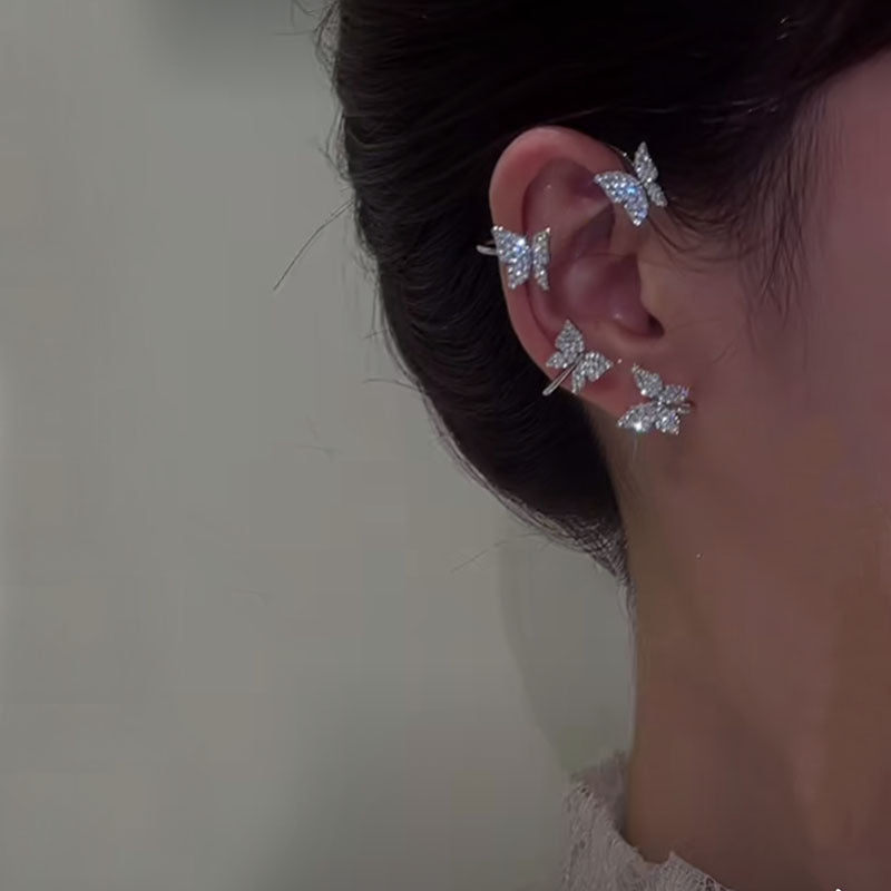 Glittering Diamond Butterfly Earrings for Women