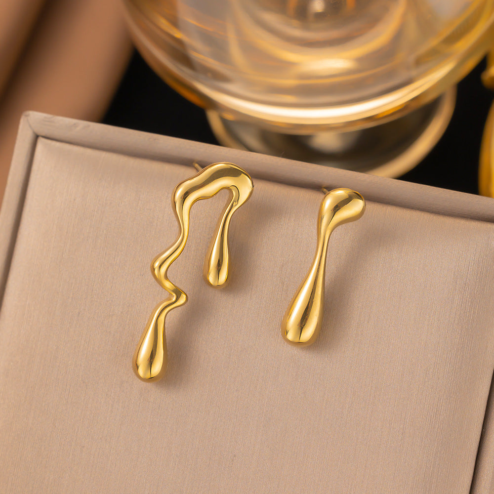 Geometric Drop Earrings, Gold-Plated, close-up