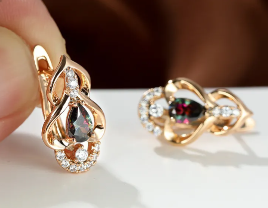 Droplet Bright Topaz Earrings In Champagne Gold Plated
