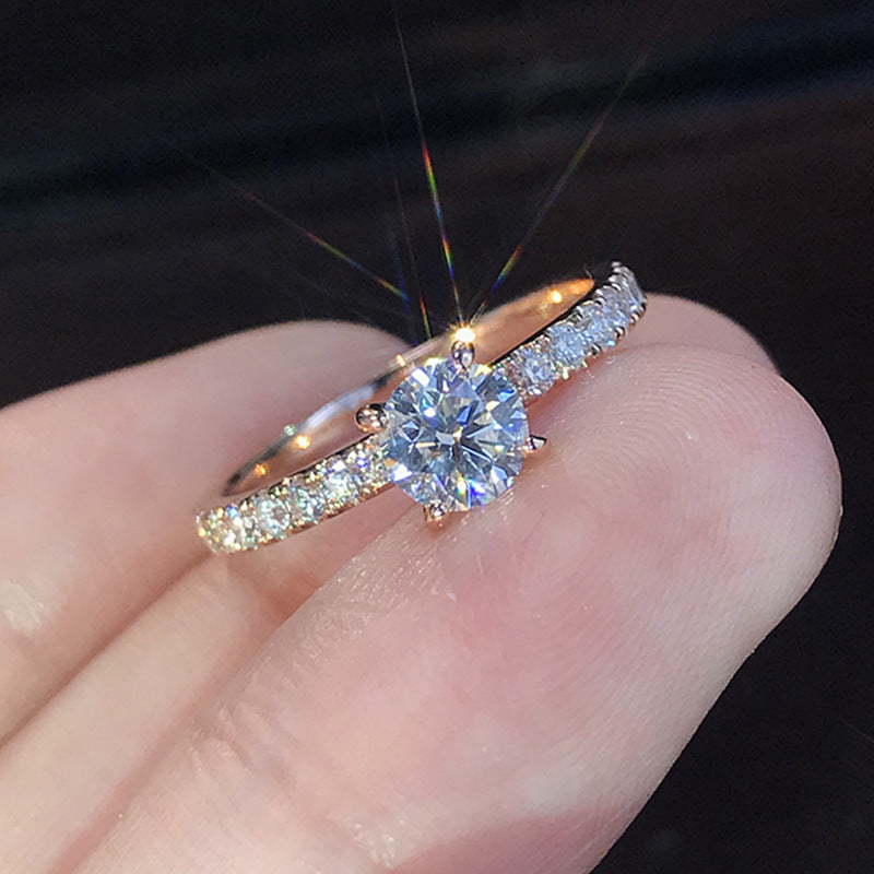 Minimalist Simulated Diamond Wedding Ring, worn view