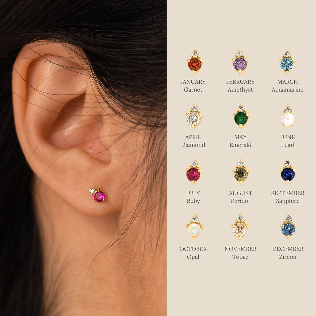 December Birthstone Stud Earrings, worn view