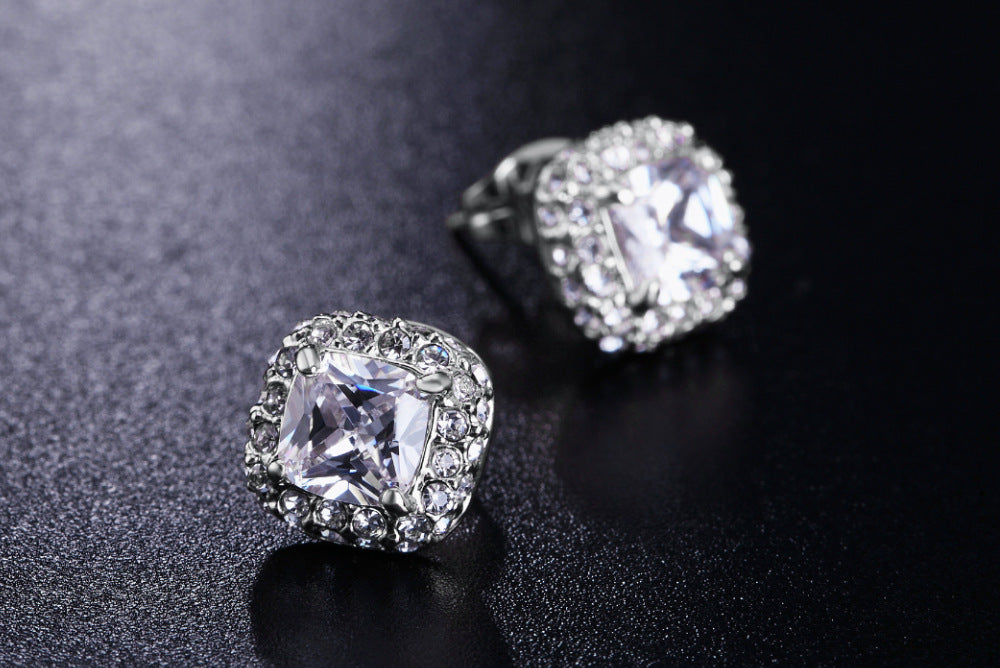 Zirconia Stud Earrings – Platinum or Rose Gold, side view