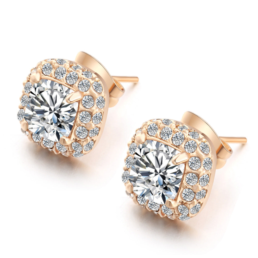 Zirconia Stud Earrings – Platinum or Rose Gold
