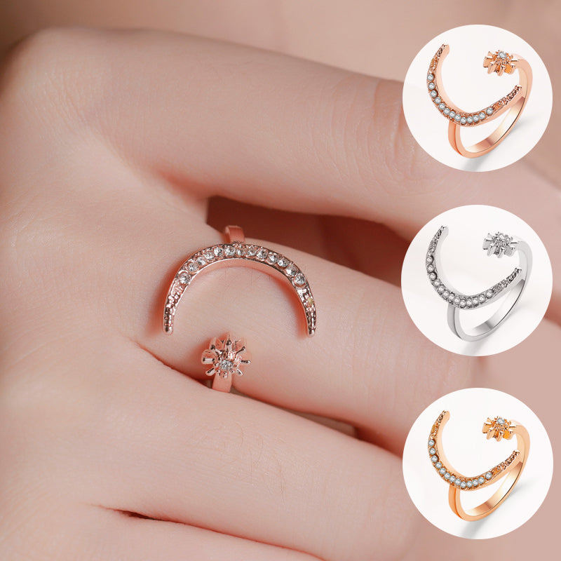 Moon & Star Rhinestone Adjustable Ring