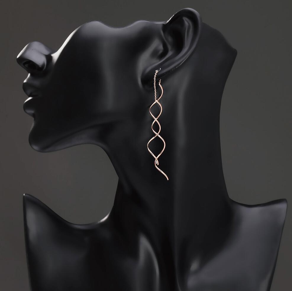 Wave Drop Earrings, Gold-Plated, worn view