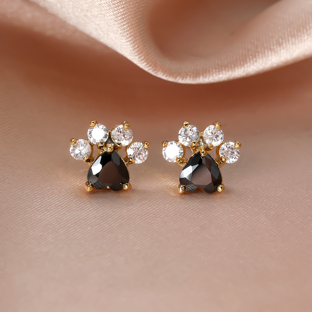Cat Paw Print Stud Earrings, close-up