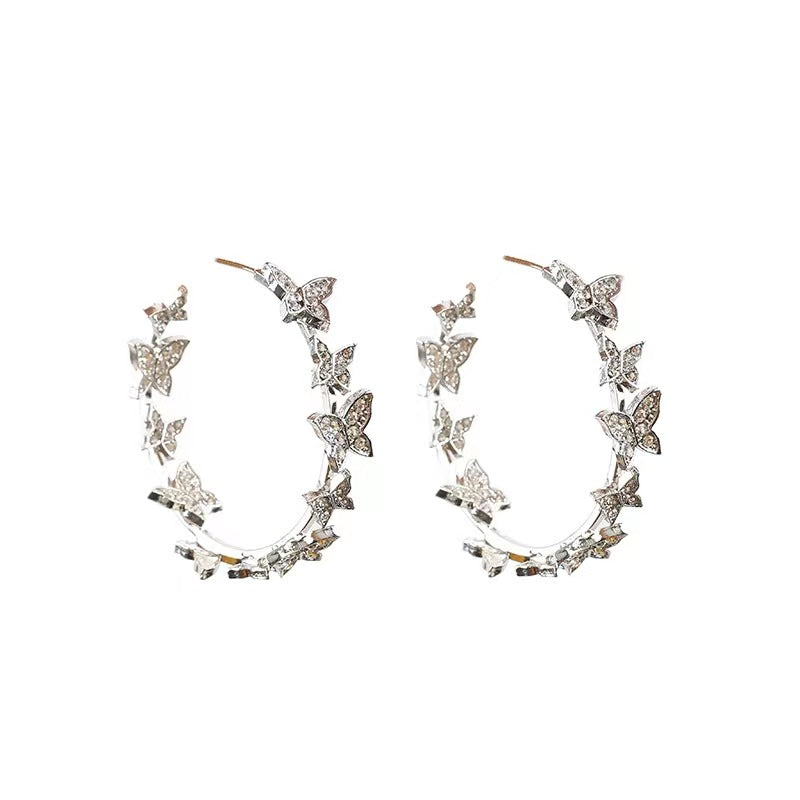 Diamond Circle Butterfly Earrings - Unique Niche Design